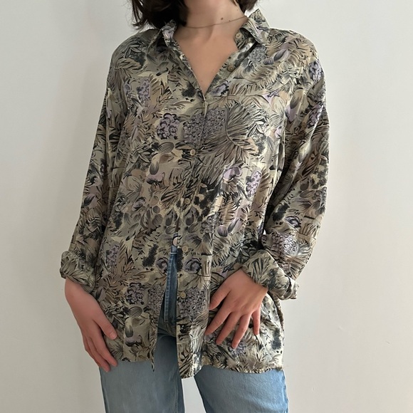 VINTAGE EVIDENCE 100% SILK PATTERNED BLOUSE - M - Picture 6 of 16